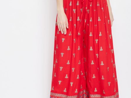 Wahe-NOOR Women s Red Printed Flared Palazzo Supply