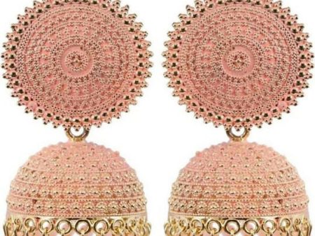 Mominos Fashion Joharkamal Gold-Plated Meenakari Jhumkas For Women & Girls (Peach) on Sale