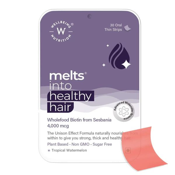 Wellbeing Nutrition Melts into Healthy Hair Biotin 10,000mcg Tropical Watermelon Disintegrating Strip Sugar Free Fashion