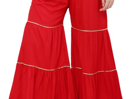 PAVONINE Red Color 3-Panels Golden Gota Flared Sharara For Women Supply