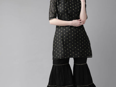 Wahe-NOOR Women s Black & Golden Woven Design Kurta With Sharara on Sale