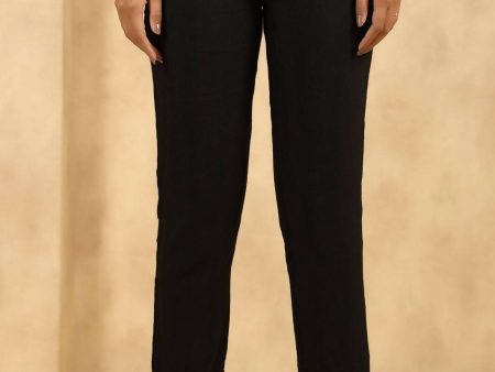 Juniper Women s Black Rayon Flex Solid Straight Pant Online now