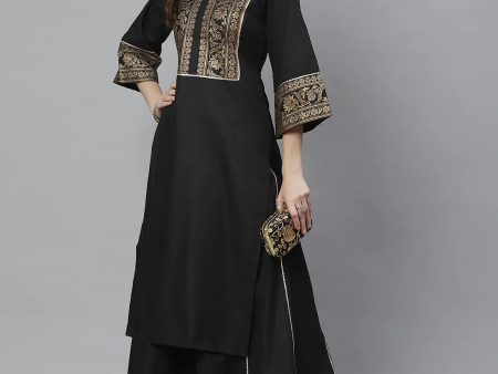 Wahe-NOOR Women s Black & Golden Screen Yoke Design Kurta With Palazzos Online Sale