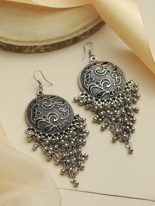 Priyaasi Women Floral Oxidised Silver Chunky Drop Earrings Online