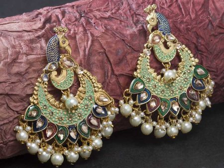 Priyaasi Women Gold Plated Green Peacock Inspired Party Wear Earrings Online