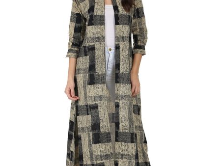 NOZ2TOZ Beige & Black Printed 3 4Th Sleeve Cotton Cape Kurta With Front Open Sale