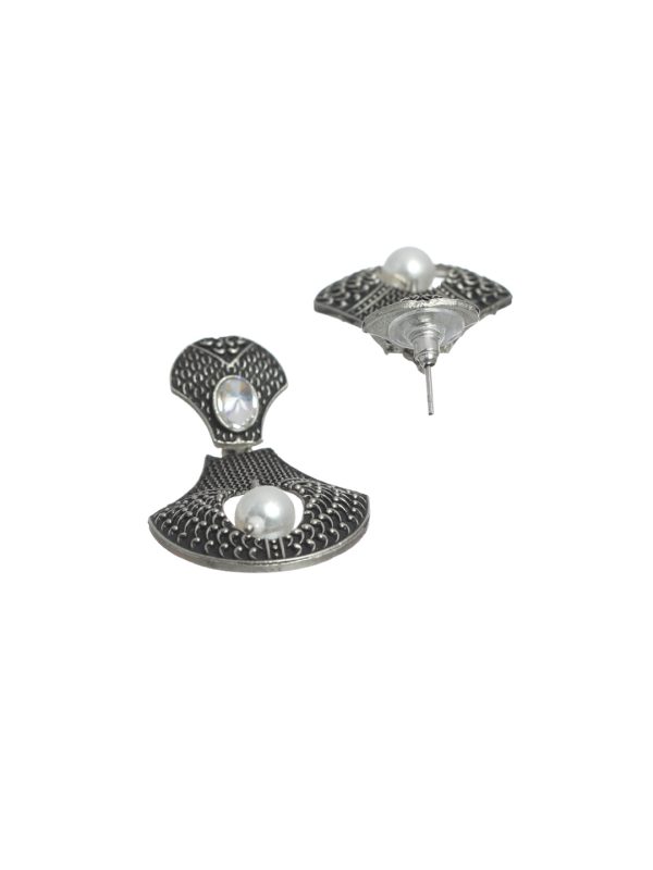 Priyaasi Women Stylish Embossed Studded Oxidised Silver Earrings For Discount