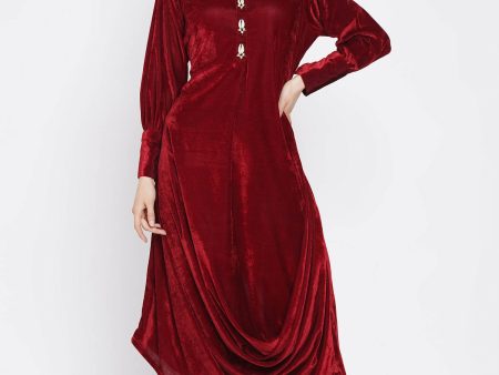 Women Republic Maroon Velvet Cowl Style Kurta With Pants Online Hot Sale