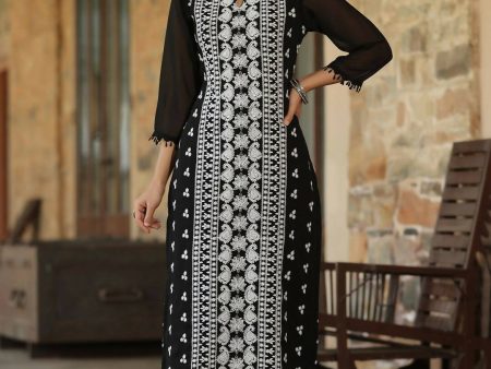 Juniper Women s Black Georgette Printed Kurta on Sale