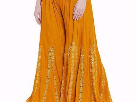 PAVONINE Mustard Color Embroidery Floral Patch Work Flared Sharara For Women Hot on Sale