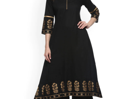 Wahe-NOOR Women s Black & Gold-Toned Solid Kurta With Palazzos1 Fashion