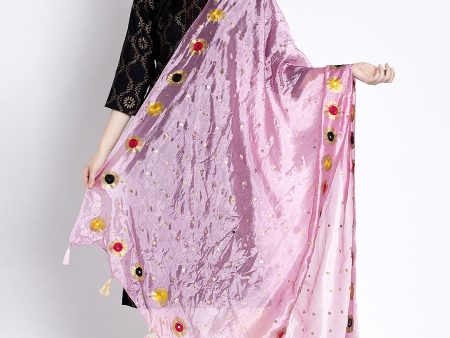 Wahe-NOOR Women s Baby Pink Printed Poly Silk Dupatta For Discount