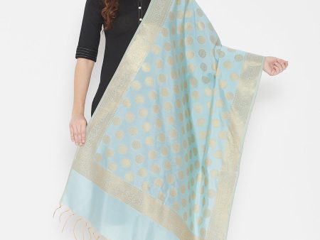 Wahe-NOOR Women s Sky Blue Banarsi Poly Silk Dupatta Online