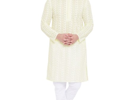 Vastramay Men s Yellow and White Cotton Kurta Pyjama Set Supply