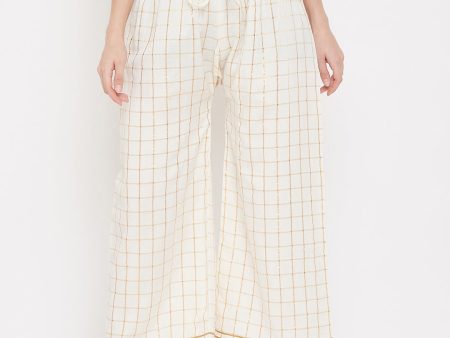 Wahe-NOOR Women s Cream Straight Checked Palazzo Hot on Sale