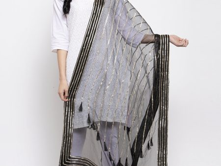 Wahe-NOOR Women s Black & Silver Organza Dupatta Discount