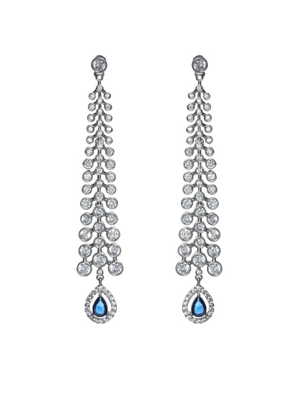 Priyaasi Women Floral Blue Stone AD Studded Silver Plated Earrings Cheap