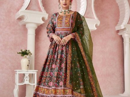 Everywhere Designer Mahendi Dola Silk Gown With Dupatta - Anbazaar Online Hot Sale