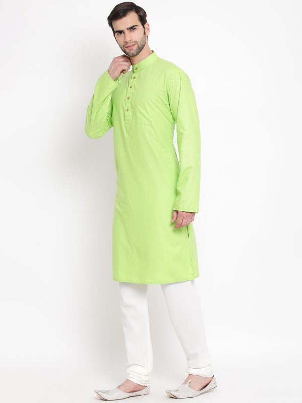 Vastramay Men s Green Cotton Blend Kurta Pyjama Set Supply