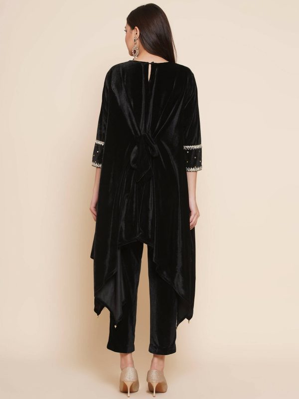 Women Republic Black Velvet Kaftaan Style Kurta With Pants Sale