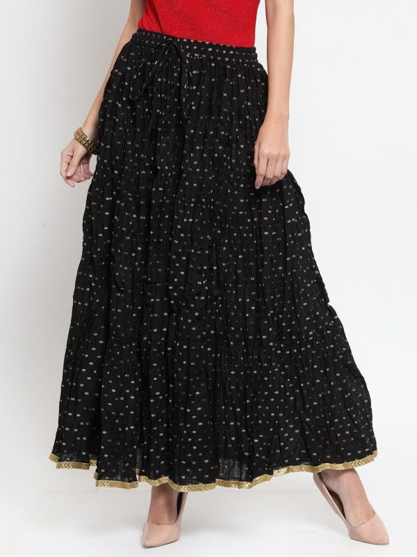 Wahe-NOOR Women s Black Bandhani Maxi Skirt For Cheap