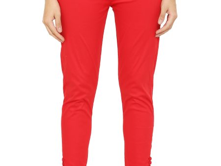 PAVONINE Red Color Stretchable Cotton Lycra Fabric Pencil Pant For Women Discount