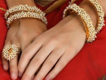 Mominos Fashion Joharkamal Gold-Plated Beads Work Bangles with Rings Online Sale