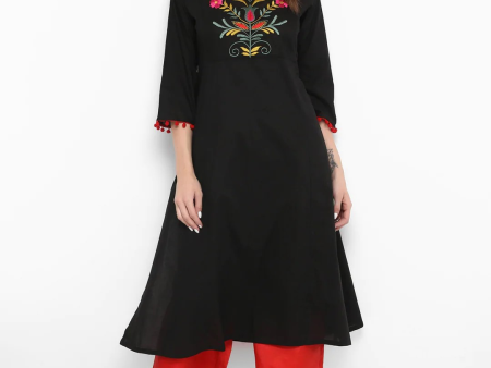 Wahe-NOOR Women s Black & Red Embroidered Kurta With Palazzos on Sale