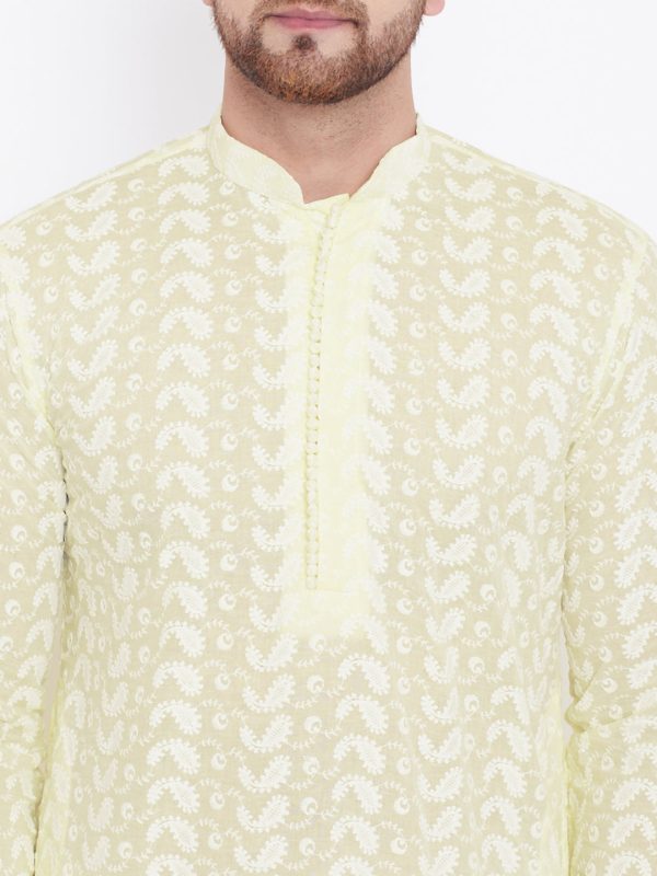 Vastramay Men s Yellow and White Cotton Kurta Pyjama Set Supply