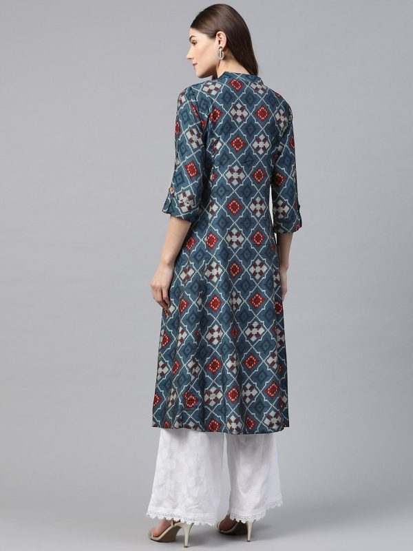 Wahe-NOOR Women s A-Line Printed Rayon Kurta Sale