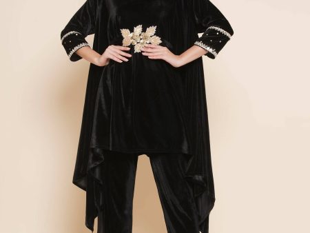 Women Republic Black Velvet Kaftaan Style Kurta With Pants Sale