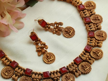 Priyaasi Women Goddess Laxmi Pink Stone Studded Gold Plated Jewellery Set Online Sale