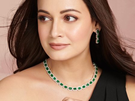 Priyaasi Women Emerald Delight - Green American Diamond Jewellery Set Sale