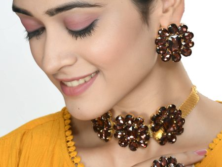 Mominos Fashion Joharkamal Gold-Plated Brass Finish Stone Choker For Women & Girls (Brown) Hot on Sale