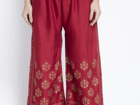 PAVONINE Maroon Color Block Side Printed Rayon Fabric Sharara For Women Online Hot Sale