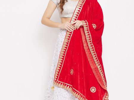 Wahe-NOOR Women s Red Velvet Dupatta with Gotta Patti Work Online now