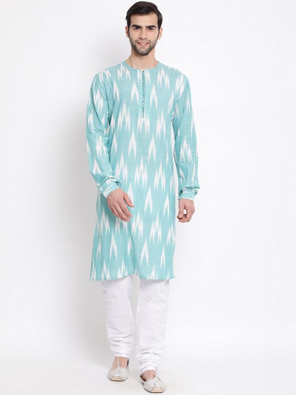 Vastramay Men s Green Cotton Blend Kurta Pyjama Set Supply