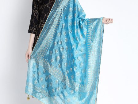 Wahe-NOOR Women s Sky Blue Printed Poly Silk Dupatta Supply