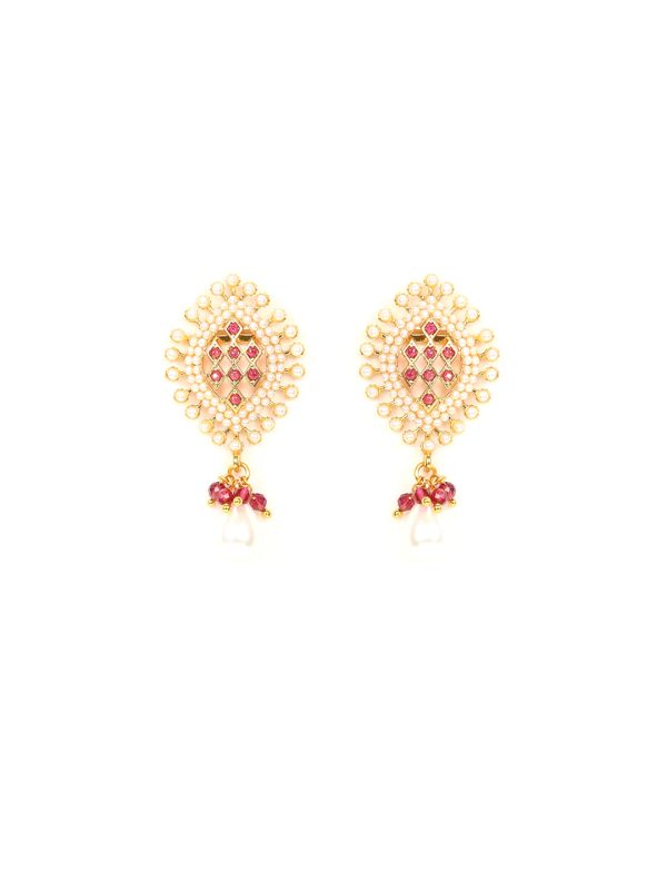 Priyaasi Women White Beads Ruby Gold Plated Pendant Set Online