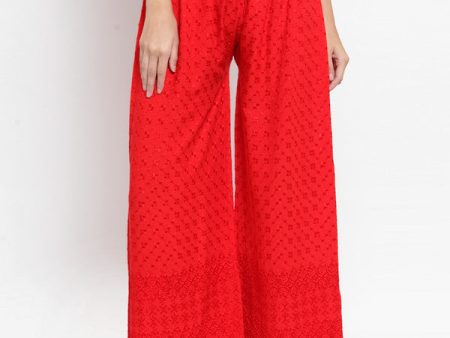 Wahe-NOOR Women s Red Full Chikankari Rayon Palazzo on Sale