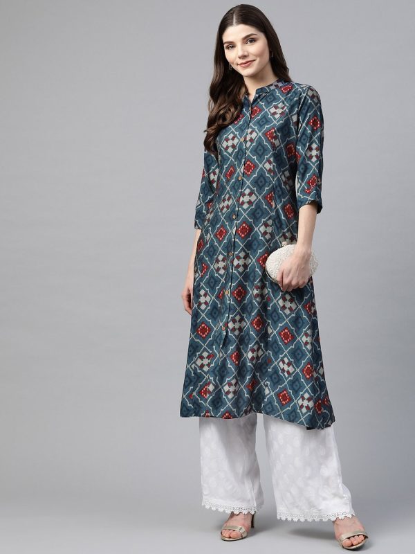 Wahe-NOOR Women s A-Line Printed Rayon Kurta Sale