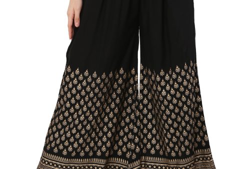 PAVONINE Black Color Minar Half Golden Print Sharara For Women For Cheap