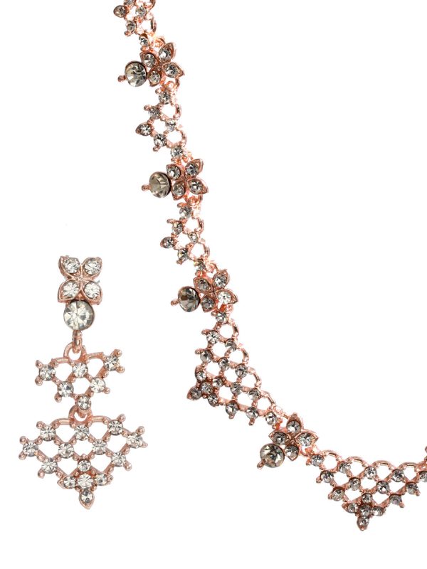 Priyaasi Women Floral American Diamond Rose Gold Plated Jewellery Set Online now