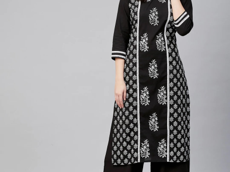 Wahe-NOOR Women s Black & White Block Print Kurta With Palazzos Cheap