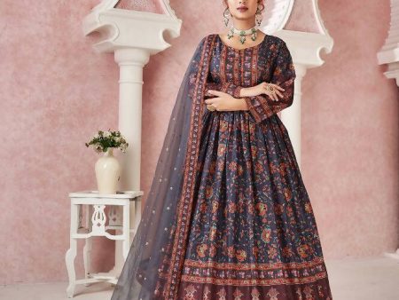 Everywhere Designer Navy Blue Dola Silk Gown With Dupatta - Anbazaar Fashion