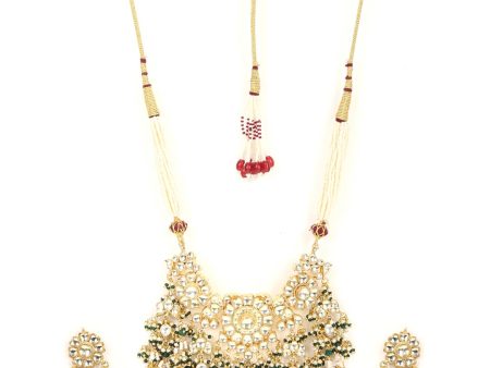 Priyaasi Women White Beads Pachi Kundan Gold Plated Jewellery Set For Cheap