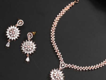 Priyaasi Women Dreamy Dahlia - American Diamond Rose Gold Plated Jewellery Set For Sale