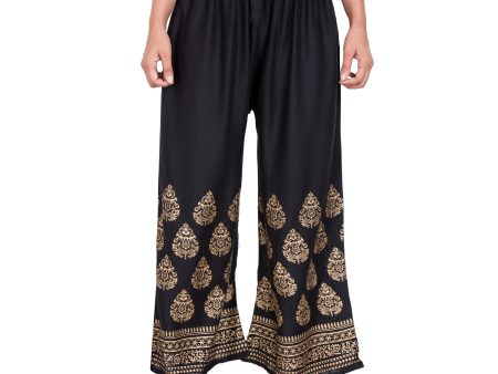 PAVONINE Black Color Golden Printed Rayon Fabric Sharara For Women on Sale