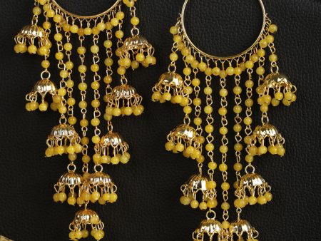 Priyaasi Women Yellow Beads Gold Plated Hooped Traditional Drop Earrings Online Hot Sale