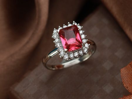 Priyaasi Women Dark Pink Silver Plated Solitaire Ring Sale